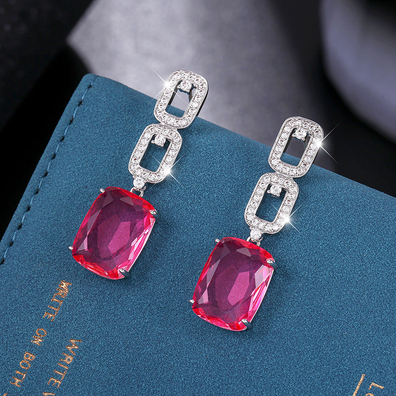 S925 Zircon Rectangle Earrings - Elegant Temperament Fashion Jewelry