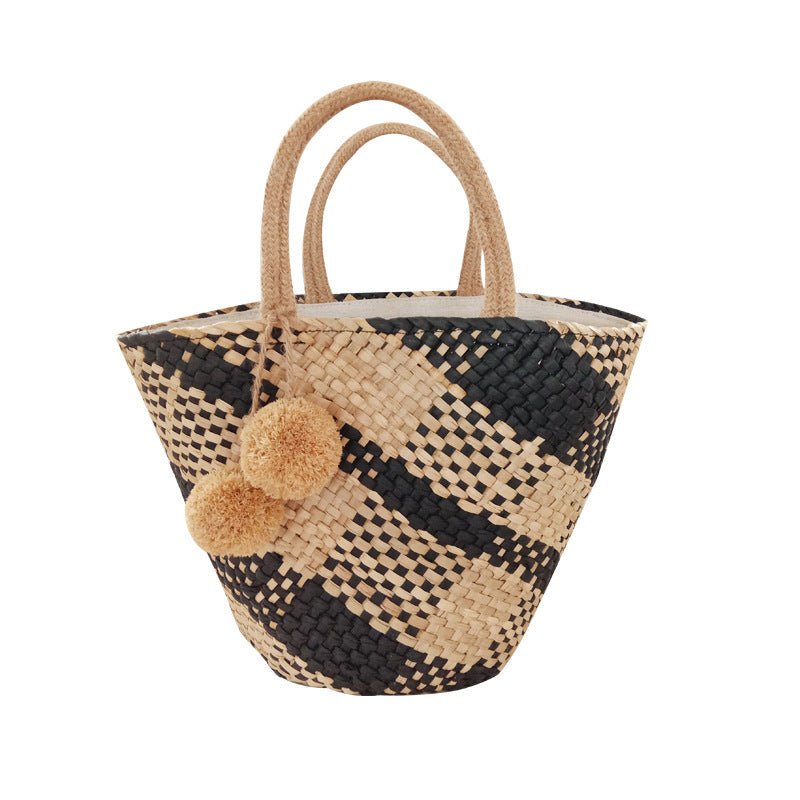 Handmade Round Straw Tote Bag , Summer Beach Casual Bag