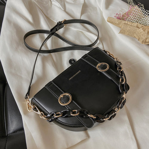Elegant Chain Saddle Crossbody Bag
