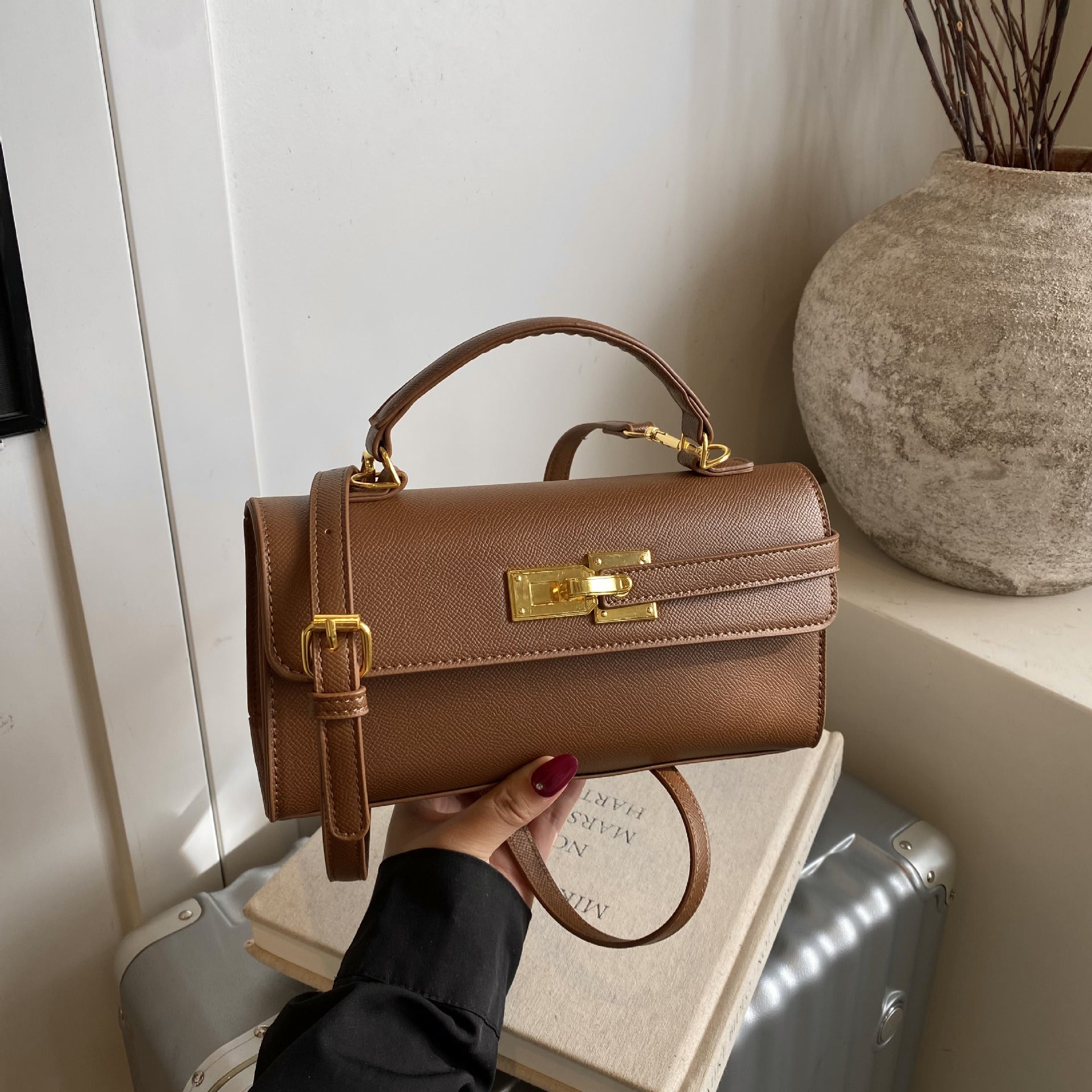 Elegant Small Square Top Handle Crossbody Handbag