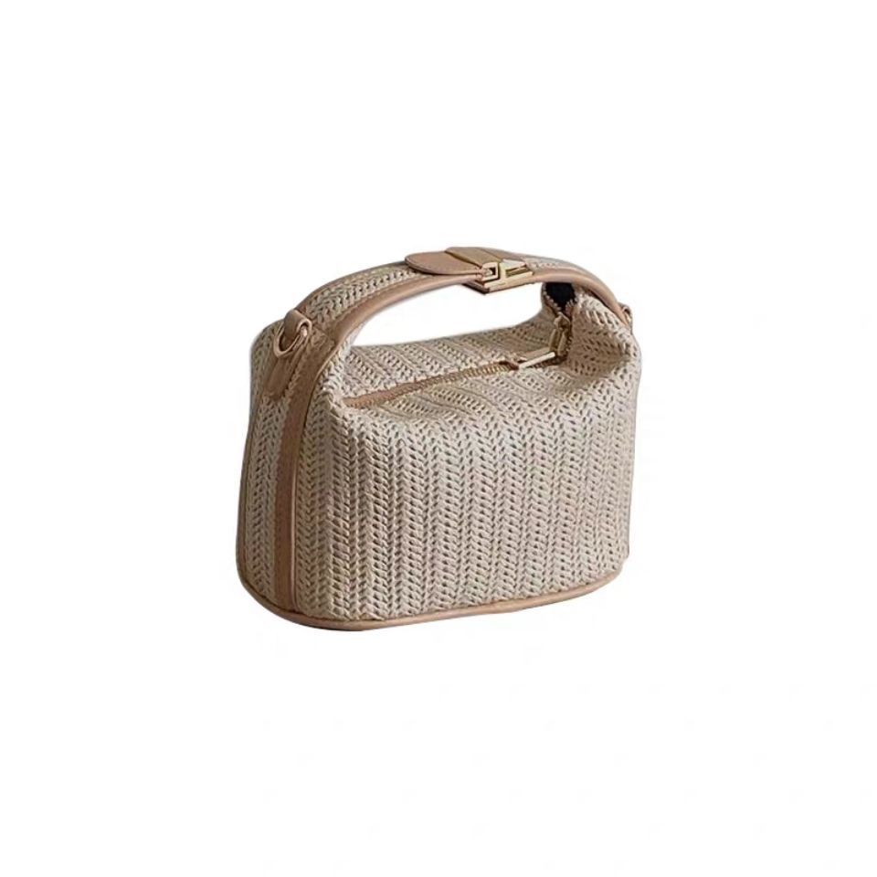 Beige Braided Straw Handbag