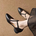 Soft Leather Pointed Cross-Strap Hollow Flats