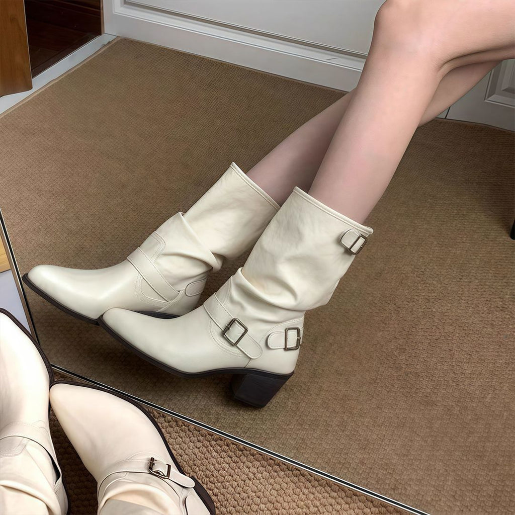 Pointed Toe Chunky Heel Comfort Boots