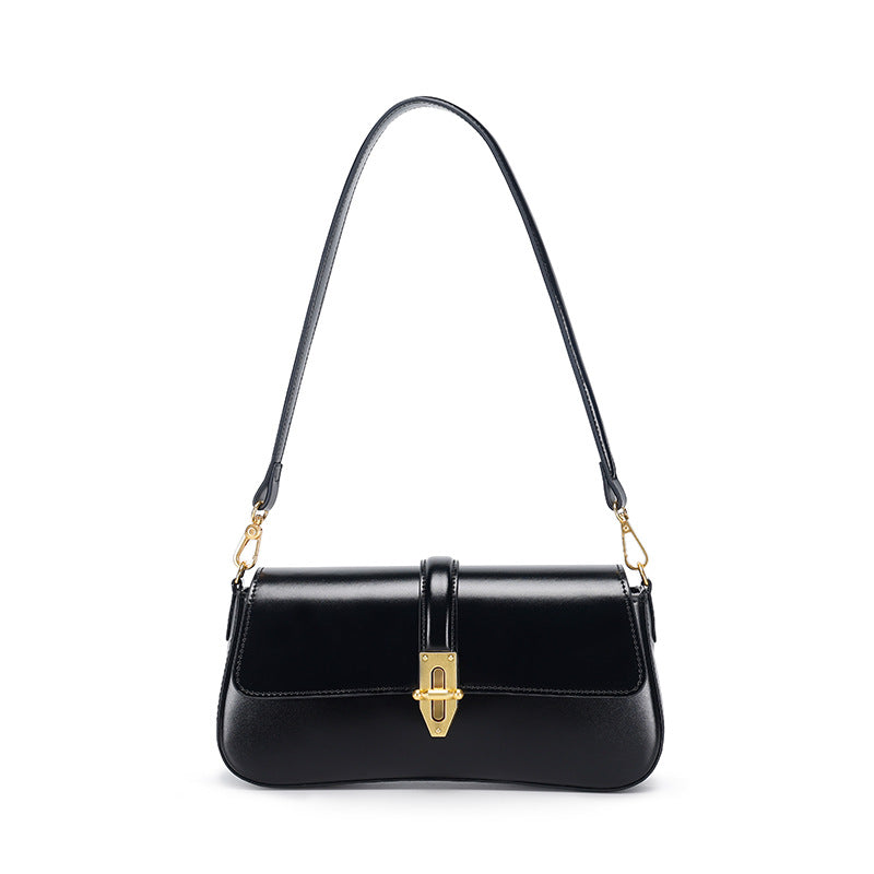 Elegant Textured Leather Baguette Shoulder Bag
