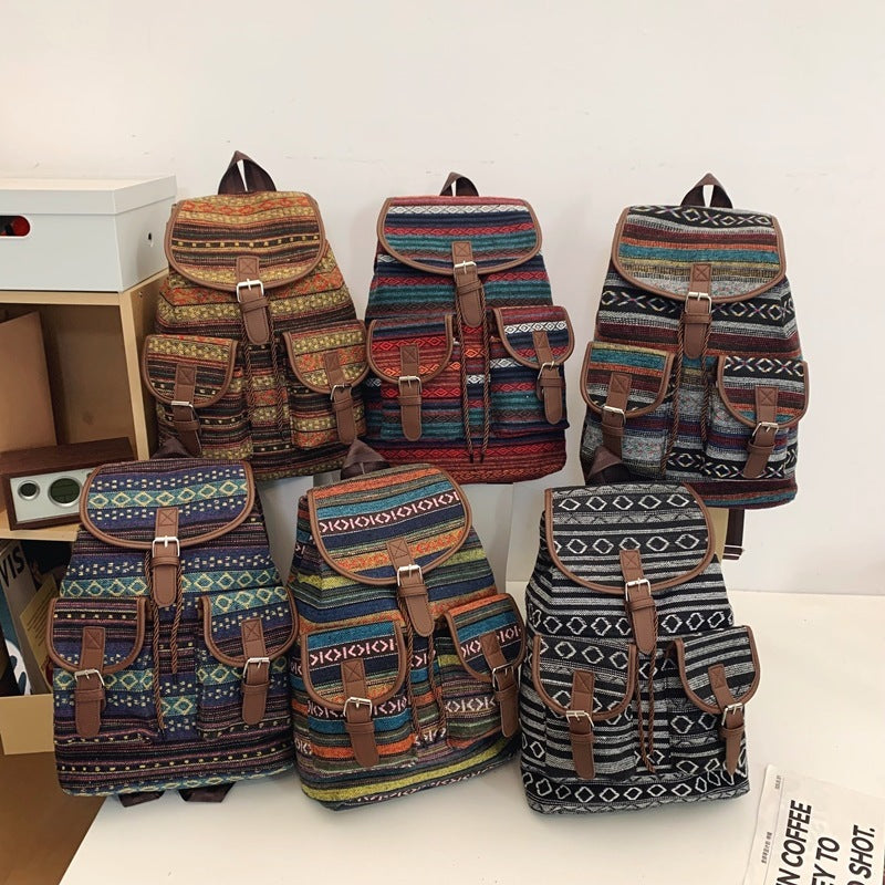 Large Capacity Contrast Color National Style Backpack