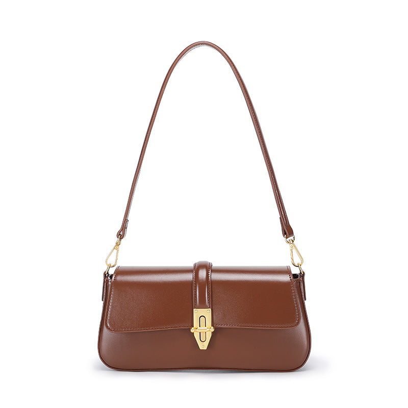 Elegant Textured Leather Baguette Shoulder Bag