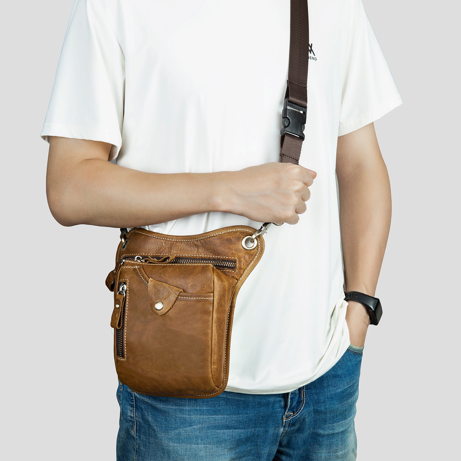 Men's Leather Leg Crossbody Bag