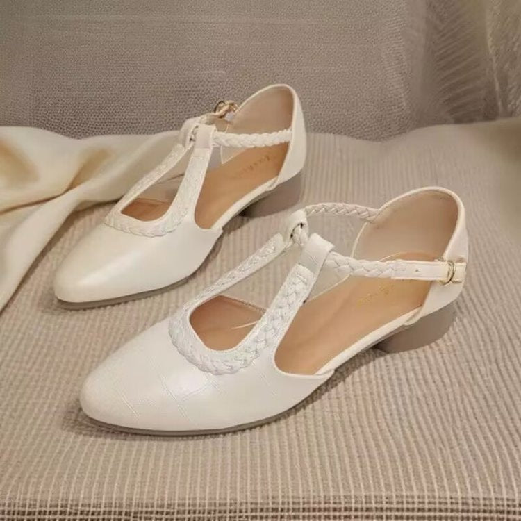 Soft Leather Pointed Cross-Strap Hollow Flats