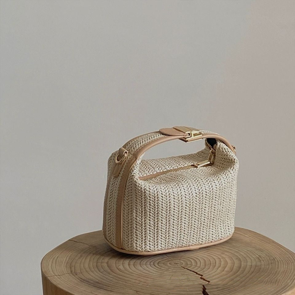 Beige Braided Straw Handbag