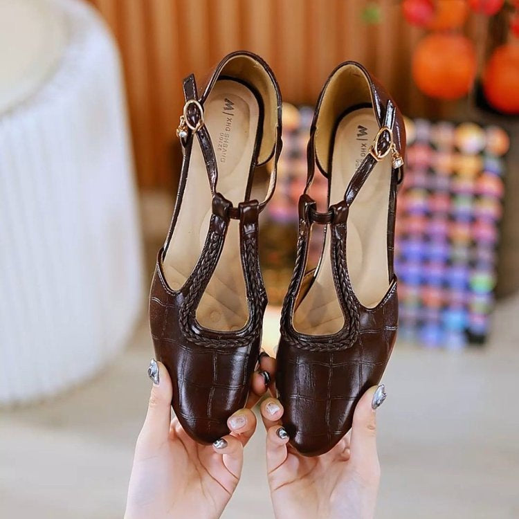 Soft Leather Pointed Cross-Strap Hollow Flats