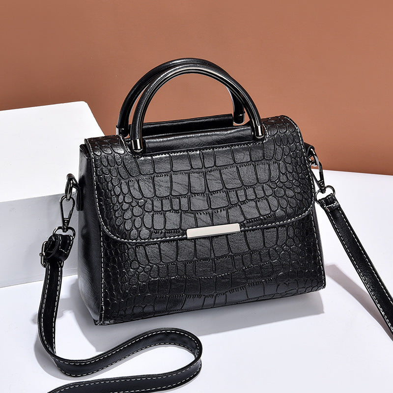 Elegant Croc-Texture Top Handle Crossbody Bag for Women