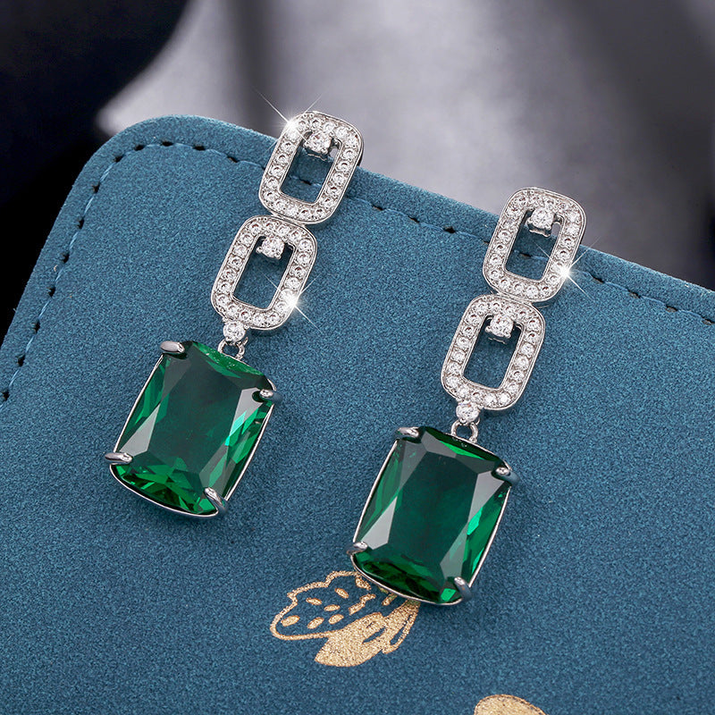 S925 Zircon Rectangle Earrings - Elegant Temperament Fashion Jewelry