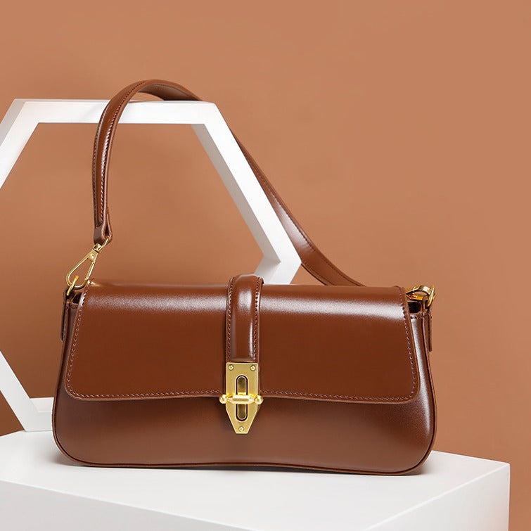Elegant Textured Leather Baguette Shoulder Bag