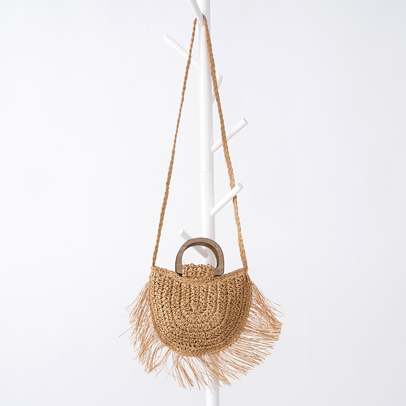 Boho Semicircle Tassel Crossbody Handbag - Travel & Beach Style