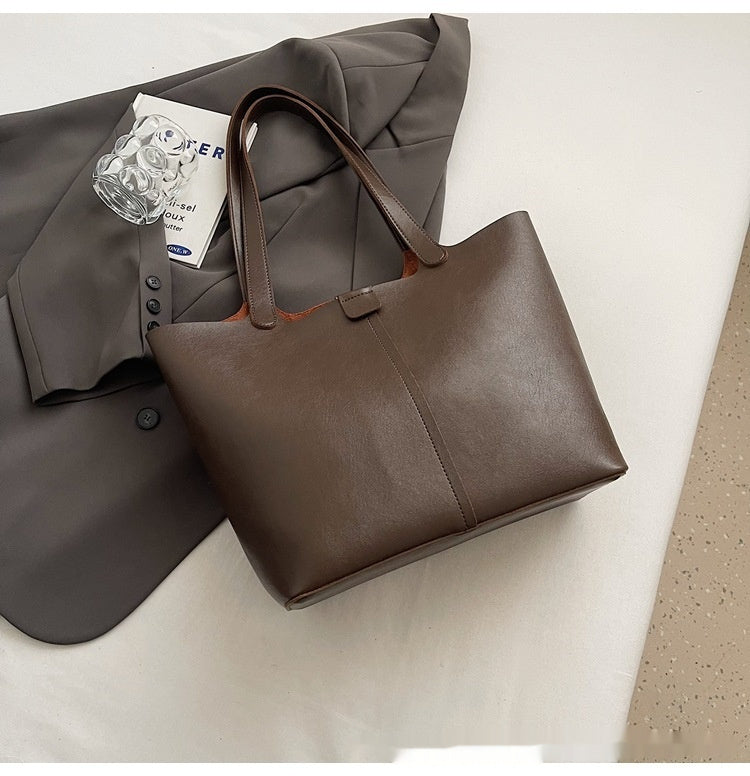 Large Capacity Retro Textured Shoulder Tote Bag