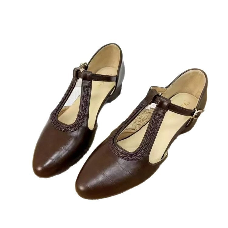 Soft Leather Pointed Cross-Strap Hollow Flats