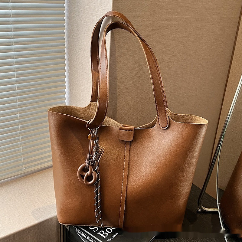 Large Capacity Retro Textured Shoulder Tote Bag