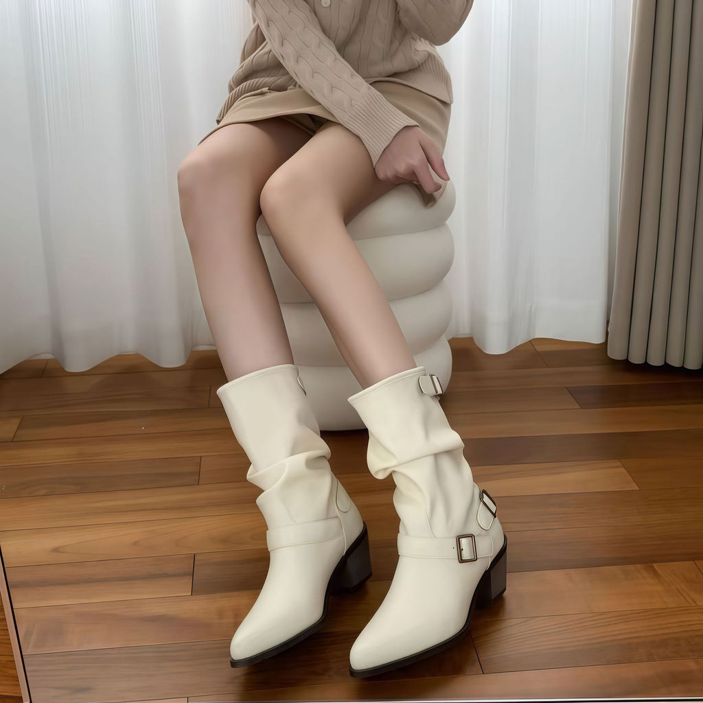 Pointed Toe Chunky Heel Comfort Boots