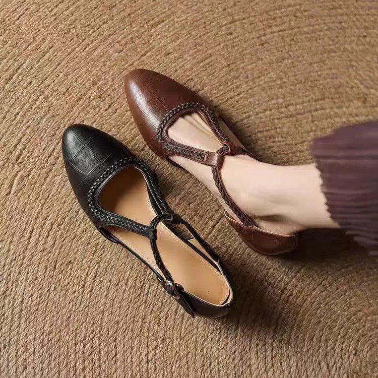 Soft Leather Pointed Cross-Strap Hollow Flats