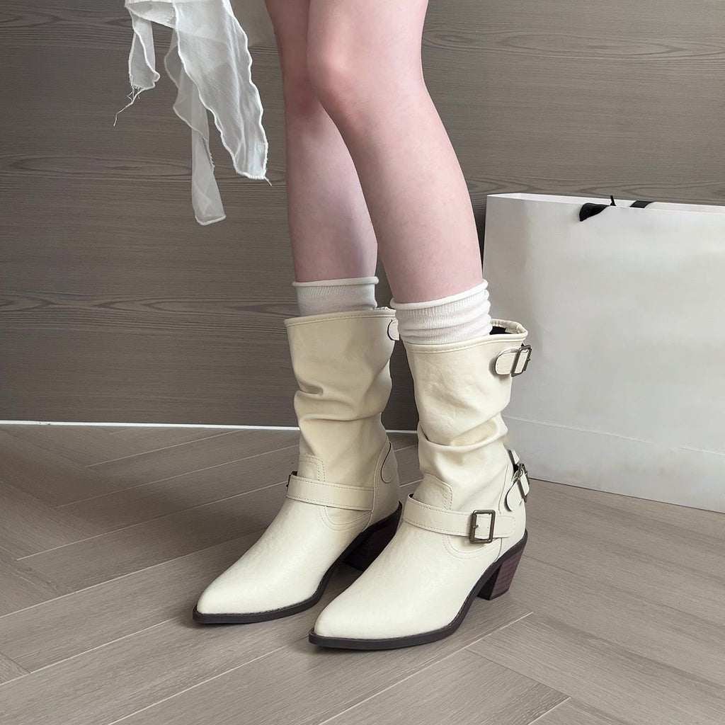 Pointed Toe Chunky Heel Comfort Boots