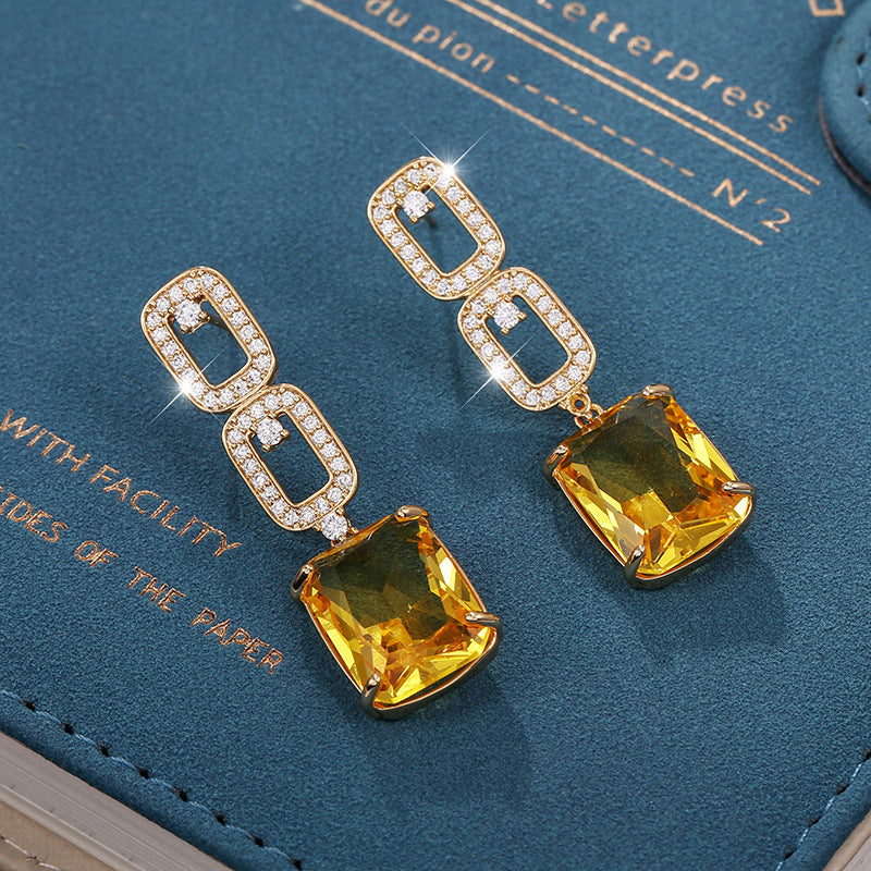 S925 Zircon Rectangle Earrings - Elegant Temperament Fashion Jewelry