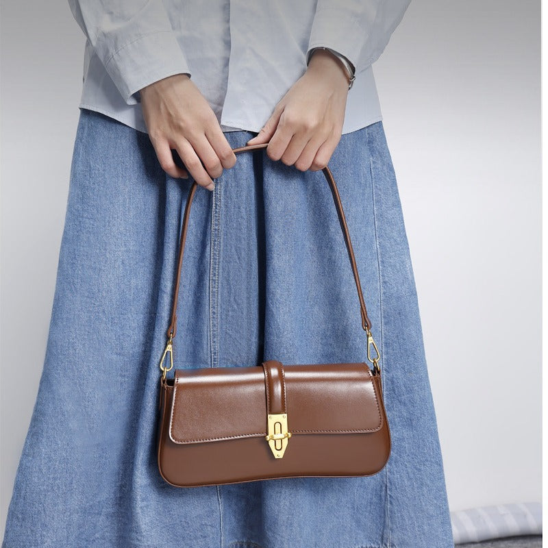 Elegant Textured Leather Baguette Shoulder Bag