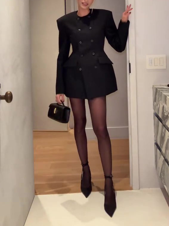 Black Double-Breasted Mini Blazer Dress
