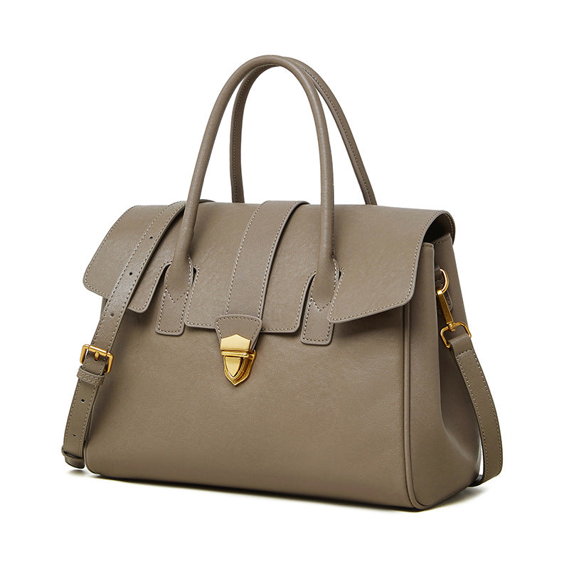 Vintage Lock Leather Handbag – Elegant Structured Office Bag