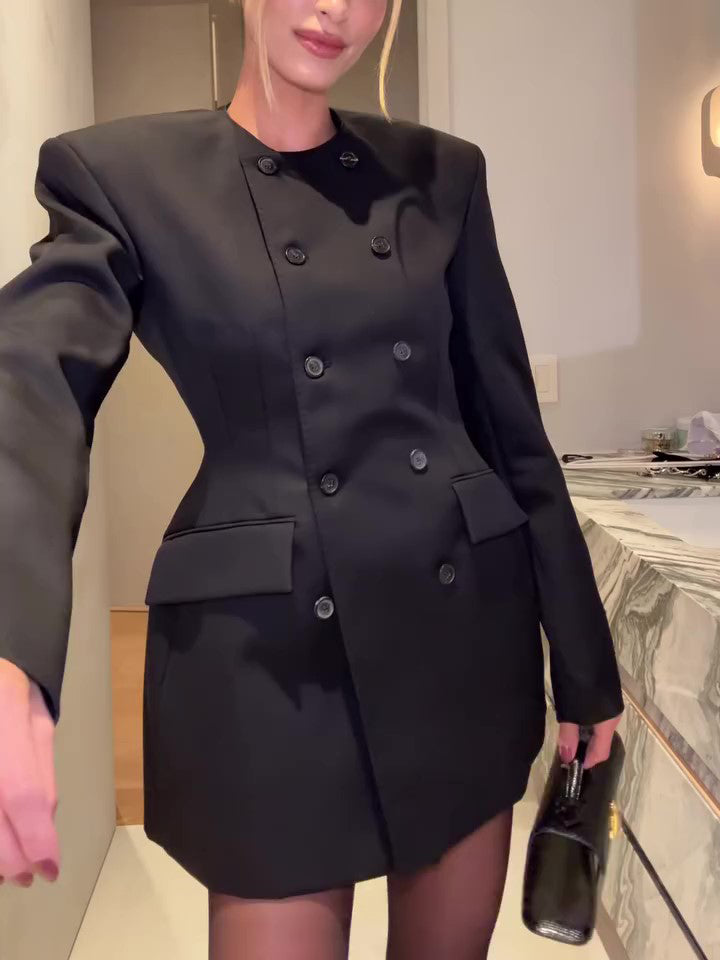 Black Double-Breasted Mini Blazer Dress