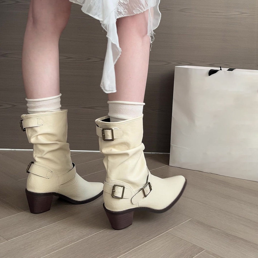 Pointed Toe Chunky Heel Comfort Boots