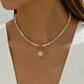 🌞 Fashionable Rhinestone Sun Pendant Necklace - Elegant & All-Match