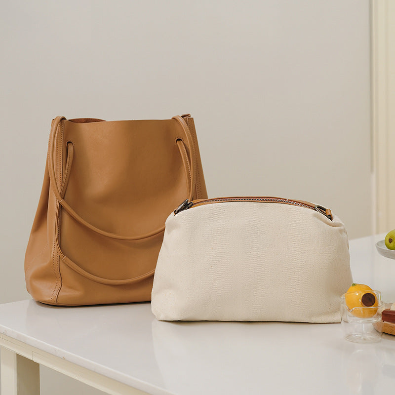 Elegant Soft Cowhide Large Capacity Tote Bag