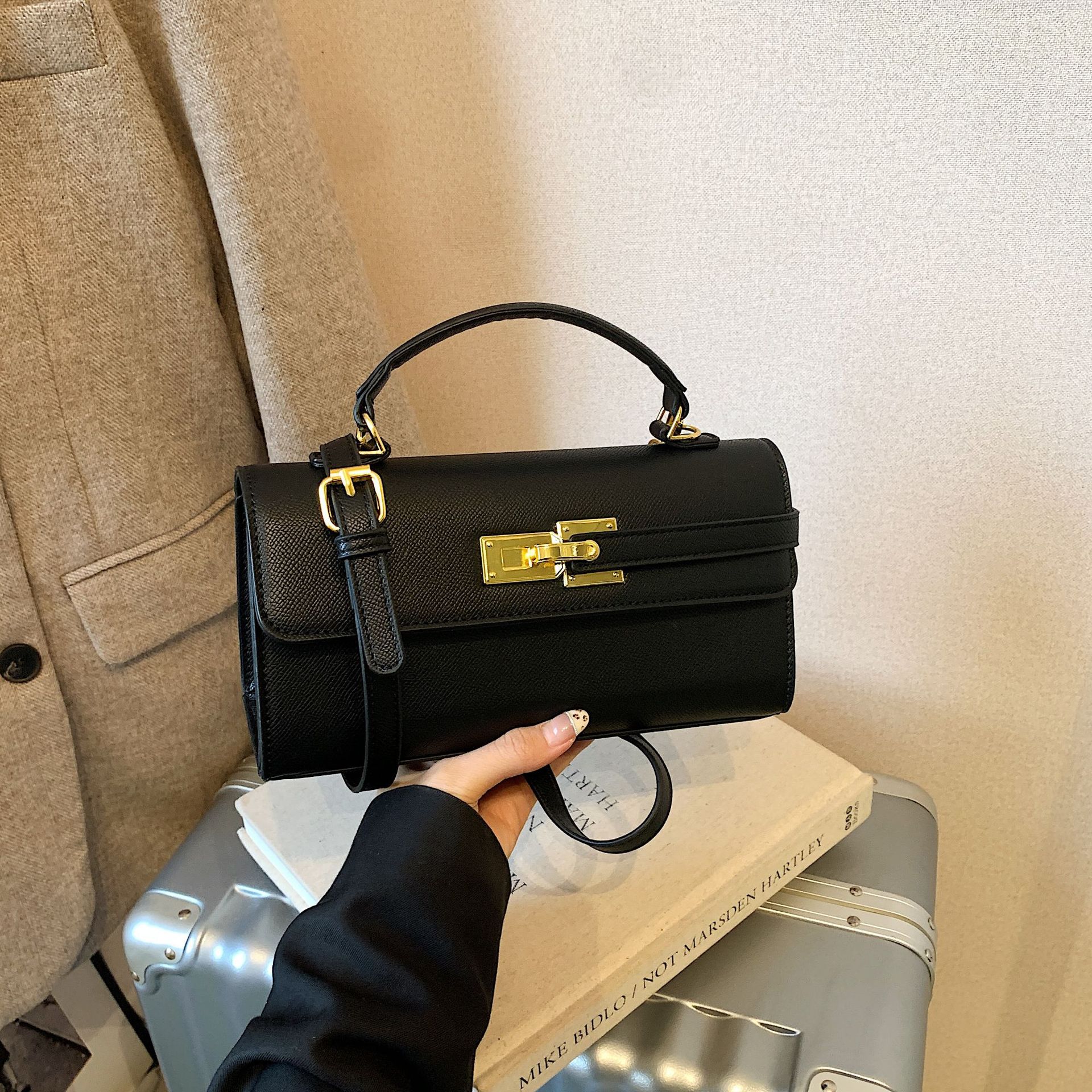 Elegant Small Square Top Handle Crossbody Handbag